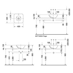 Duravit Bacino - Vasque à poser, 420x420 mm, sans trou pour robinet, blanc alpin 0333420000