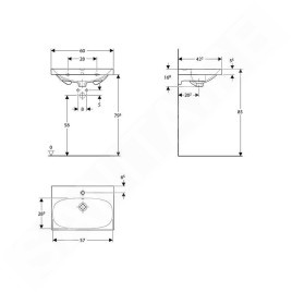 Geberit Acanto - Lavabo 600x422 mm, avec 1 trou, avec trop-plein, blanc 500.631.01.2