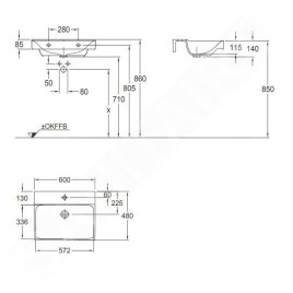 Geberit Xeno 2 - Lavabo 600x480 mm, avec 1 trou, sans trop-plein, avec KeraTect, blanc 500.530.01.1