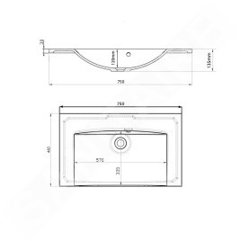 Sapho Maria - Lavabo 750x460 mm, sans trou pour robinet, blanc MA075-0