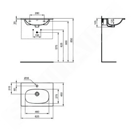 Ideal Standard Tesi - Meuble-lavabo 625x450 mm, avec trop-plein, trou pour robinetterie, noir T3510V3