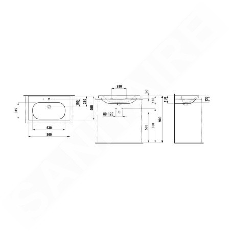 Laufen Lua - Lavabo de meuble 80x46 cm, avec trop-plein, trou pour robinet, LCC, blanc H8160874001041