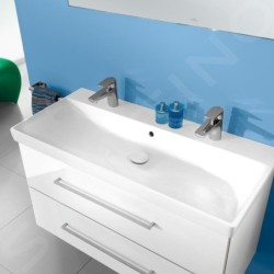 Villeroy & Boch Avento - Double meuble-lavabo 1000x470 mm, avec trop-plein, trou pour robinet, CeramicPlus, Stone White 4156A4RW