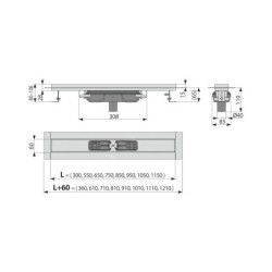 Alcadrain Douchegoten - Bac à douche Professional Low 1050 mm, avec rebord pour grille complète, écoulement vertical, acier