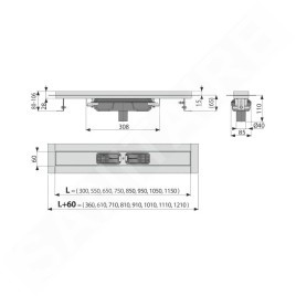 Alcadrain Douchegoten - Caniveau de douche Professional 1150 mm, avec rebord pour grille pleine, évacuation verticale, inox