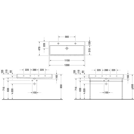 Duravit Vero Air - Double-lavabo 1200x470 mm, sans trop-plein, avec trou pour robinetterie, blanc 2350120043