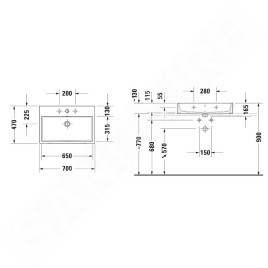 Duravit Vero Air - Meuble lavabo 700x470 mm, avec trop-plein, avec 1 trou pour robinetterie, WonderGliss, blanc 23507000271