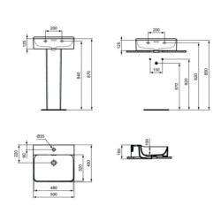 Ideal Standard Conca Ceram - Lavabo 500x450 mm, avec trop-plein, trou pour robinet, blanc T369001