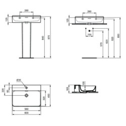 Ideal Standard Conca Ceram - Lavabo 600x450 mm, avec trop-plein, trou pour robinet, blanc T369101