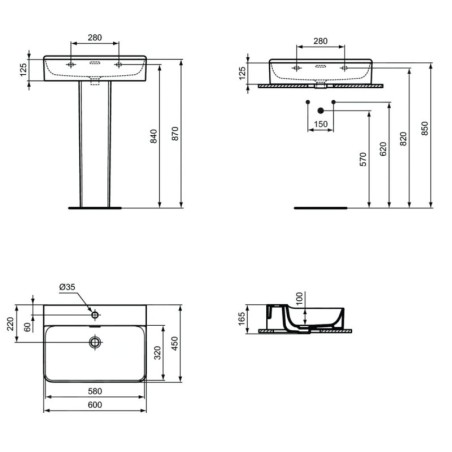 Ideal Standard Conca Ceram - Lavabo 600x450 mm, avec trop-plein, trou pour robinet, blanc T369101