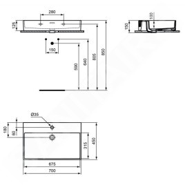 Ideal Standard Extra - Lavabo 700x450 mm, avec trop-plein, trou pour robinet, blanc T372801