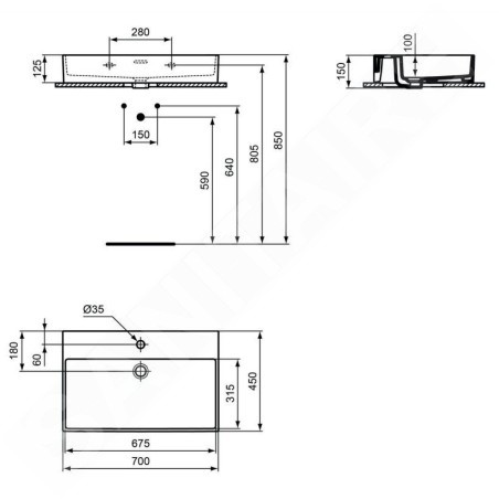 Ideal Standard Extra - Lavabo 700x450 mm, avec trop-plein, trou pour robinet, blanc T372801