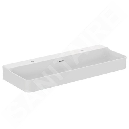 Ideal Standard Conca Ceram - Double-lavabo à poser 1200x450 mm, avec trop-plein, trous pour robinet, blanc T383901