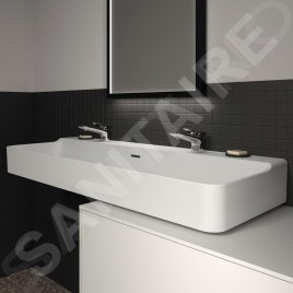 Ideal Standard Conca Ceram - Double-lavabo à poser 1200x450 mm, avec trop-plein, trous pour robinet, blanc T383901