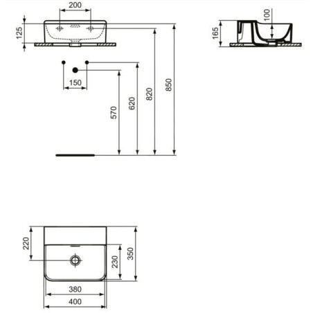 Ideal Standard Conca Ceram - Lave-main à poser 400x350 mm, avec trop-plein, sans trou pour robinet, blanc T387701