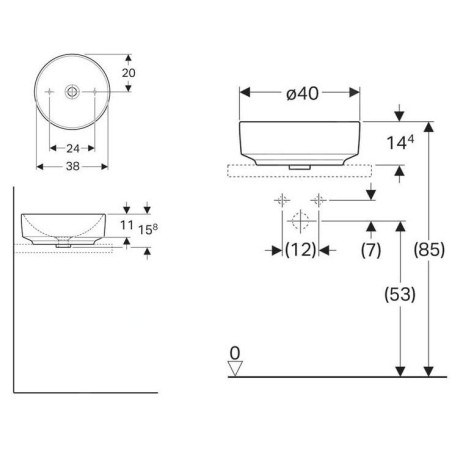 Geberit VariForm - Vasque, diamètre 400 mm, sans trop-plein, sans trou pour robinetterie, blanc 500.768.01.2