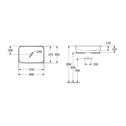 Villeroy & Boch Architectura - Vasque à poser sur plan de travail, 600x405 mm, sans trop-plein, blanc alpin 5A276101