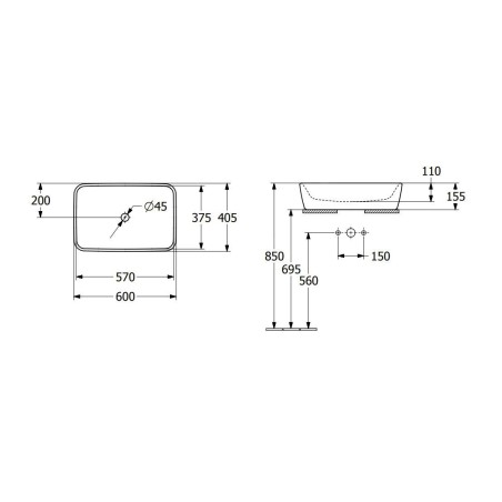 Villeroy & Boch Architectura - Vasque à poser sur plan de travail, 600x405 mm, sans trop-plein, blanc alpin 5A276101