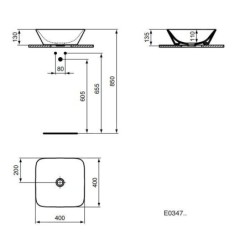 Ideal Standard Connect Air - Lavabo pour plaque 400x400x130 mm, avec Ideal Plus, blanc E0347MA