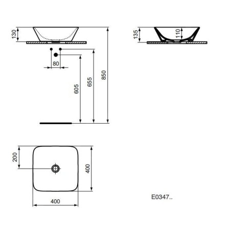 Ideal Standard Connect Air - Lavabo pour plaque 400x400x130 mm, avec Ideal Plus, blanc E0347MA