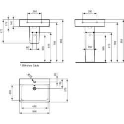 Ideal Standard Connect Space - Lavabo Cube 550x375x175 mm, avec un trou pour mitigeur, blanc E714001