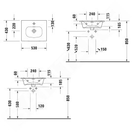 Duravit Viu - Lavabo 530x430 mm, avec un trou pour robinet, blanc alpin 2344530000