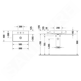 Duravit DuraSquare - Meuble-lavabo Compact 600x400 mm, DuraCeram, blanc alpin 2356600079