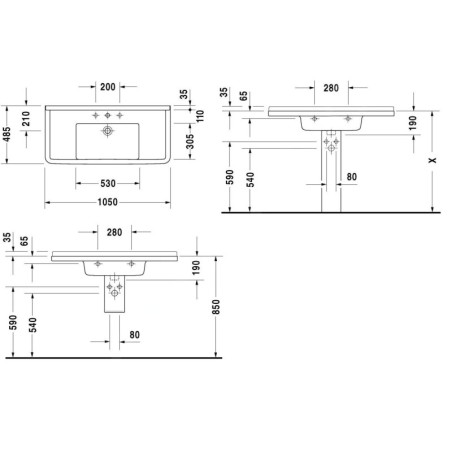 Duravit Starck 3 - Meuble-lavabo 1050x485 mm, avec un trou pour robinet, blanc 0304100000