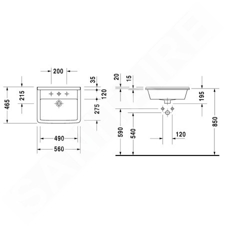 Duravit Starck 3 - Meuble-lavabo 560x465 mm, avec un trou pour robinetterie, blanc 0302560000