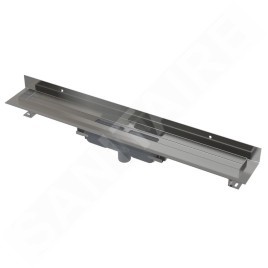 Alcadrain Douchegoten - Receveur de douche mural bas 300 mm, avec collier de fixation au mur, écoulement vertical, acier