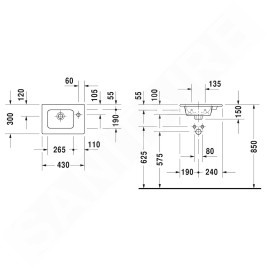 Duravit ME by Starck - Lave-mains pour meuble 450x300 mm, avec 1 trou, avec WonderGliss, blanc alpin 07234300001