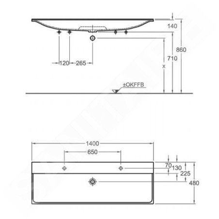Geberit Xeno 2 - Double lavabo, 1400x480 mm, sans trou, sans trop-plein, blanc alpin 500.276.00.1