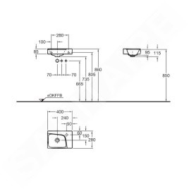 Geberit Xeno 2 - Lave-mains 400x280 mm, avec 1 trou à droite, sans trop-plein, avec KeraTect, blanc 500.529.01.1
