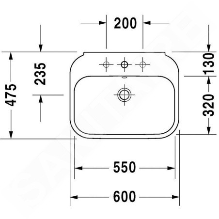 Duravit Happy D.2 - Lavabo 600x475 mm, avec un trou pour robinetterie, avec WonderGliss, blanc alpin 23166000001