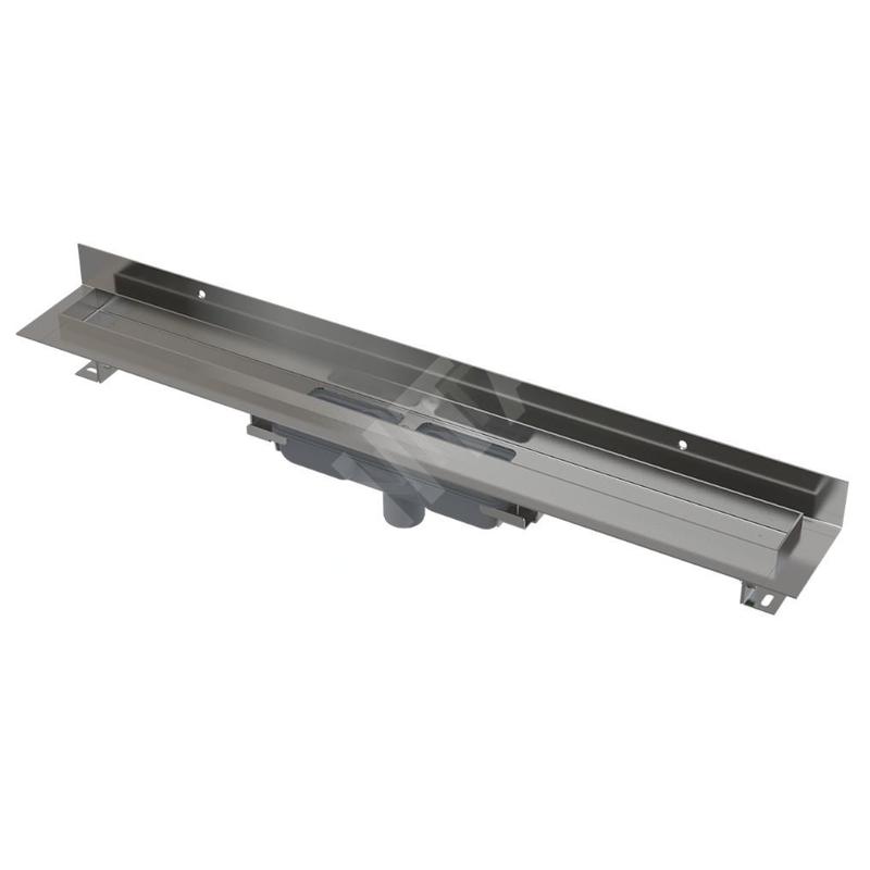 Alcadrain Douchegoten - Caniveau de douche Wall 850 mm, avec collier fixe au mur, évacuation verticale, inox APZ1116-850