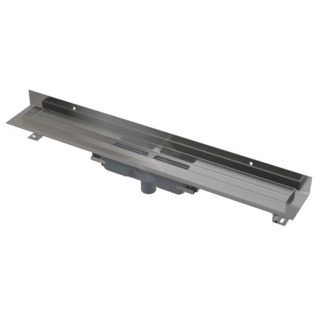 Alcadrain Douchegoten - Caniveau de douche Wall 850 mm, avec collier fixe au mur, évacuation verticale, inox APZ1116-850