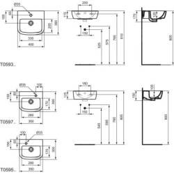 Ideal Standard Tempo - Lave-mains 350x300x150 mm, un trou pour mitigeur à gauche, blanc T059501