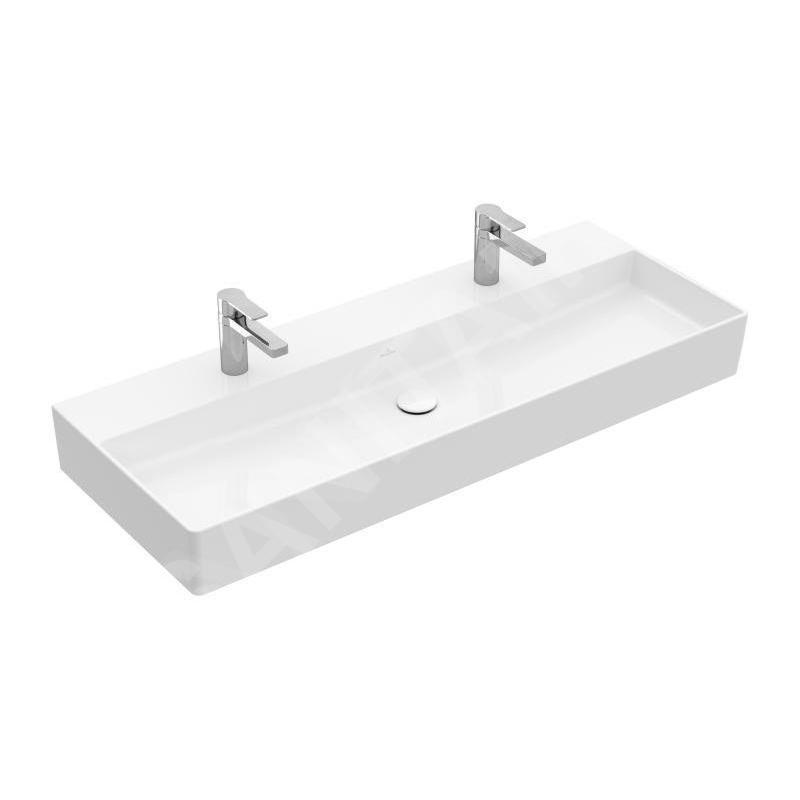 Villeroy & Boch Memento 2.0 - Double vasque 1200x470 mm, sans trop-plein, 2 trous de robinetterie, CeramicPlus, blanc alpin