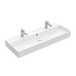 Villeroy & Boch Memento 2.0 - Double vasque 1200x470 mm, avec trop-plein, 2 trous de robinetterie, CeramicPlus, blanc alpin