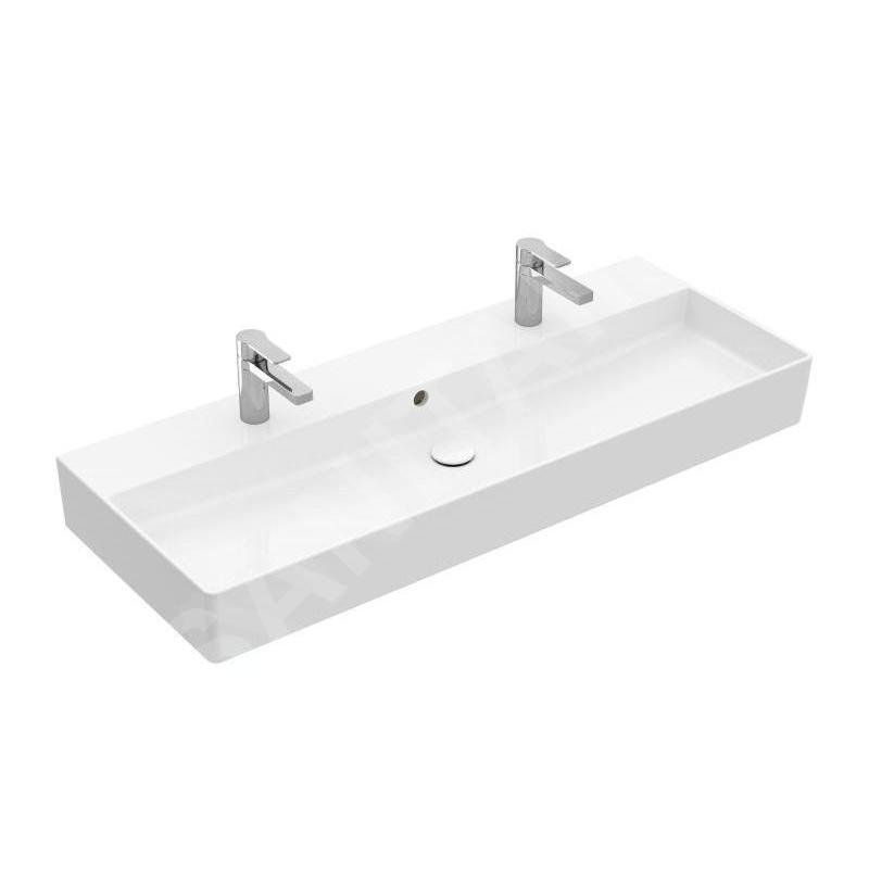 Villeroy & Boch Memento 2.0 - Double vasque 1200x470 mm, avec trop-plein, 2 trous de robinetterie, CeramicPlus, blanc alpin Villeroy & Boch Memento 2.0 - Double vasque 1200x470 mm, avec trop-plein, 2 trous de robinetterie, CeramicPlus, blanc alpin