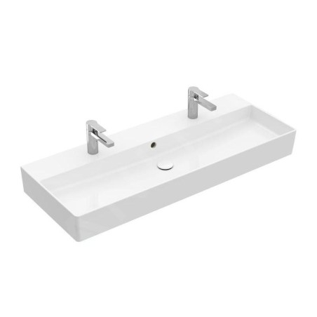 Villeroy & Boch Memento 2.0 - Double vasque 1200x470 mm, avec trop-plein, 2 trous de robinetterie, CeramicPlus, blanc alpin
