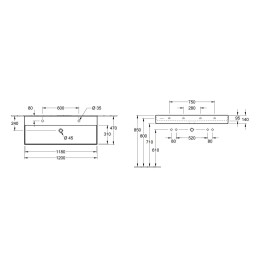 Villeroy & Boch Memento 2.0 - Double vasque 1200x470 mm, avec trop-plein, 2 trous de robinetterie, CeramicPlus, blanc alpin