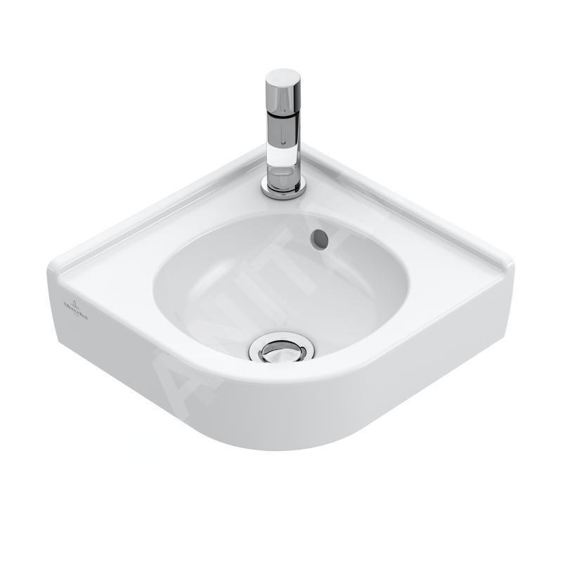 Villeroy & Boch O.novo - Lave-mains d’angle 320x320 mm, avec trop-plein, avec 1 trou de robinetterie, CeramicPlus, blanc alpin