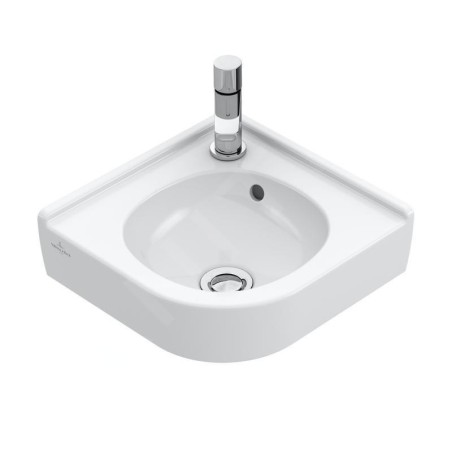 Villeroy & Boch O.novo - Lave-mains d’angle 320x320 mm, avec trop-plein, avec 1 trou de robinetterie, CeramicPlus, blanc alpin
