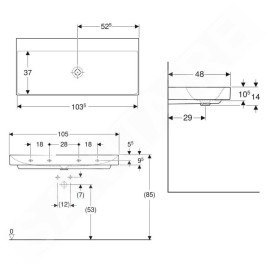 Geberit ONE - Lavabo 1050x480x140 mm, sans trop-plein, sans trou pour robinetterie, KeraTect, blanc 505.021.01.4