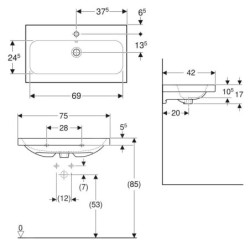 Geberit iCon - Lavabo 750x420x170 mm, avec trop-plein, avec trou pour robinetterie, KeraTect, blanc 501.842.00.2