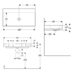 Geberit ONE - Lavabo 900x480x140 mm, sans trop-plein, sans trou pour robinetterie, KeraTect, blanc 505.021.01.3