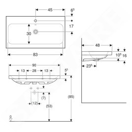 Geberit iCon - Lavabo 900x480x160 mm, avec trop-plein, avec trou pour robinetterie, KeraTect, blanc 501.836.00.2