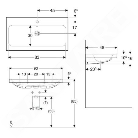 Geberit iCon - Lavabo 900x480x160 mm, avec trop-plein, avec trou pour robinetterie, KeraTect, blanc 501.836.00.2