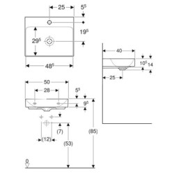 Geberit ONE - Lavabo à poser 500x400x140 mm, sans trop-plein, avec trou pour robinetterie, KeraTect, blanc 505.030.01.6